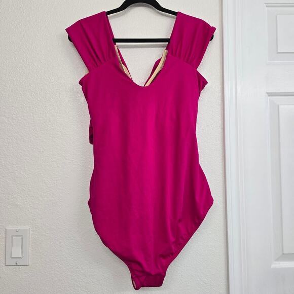 NWOT Swimsuits for All Plus Size 20 Cap Sleeve Cut-Out One-Piece 40D/DD Pink - Picture 5 of 12
